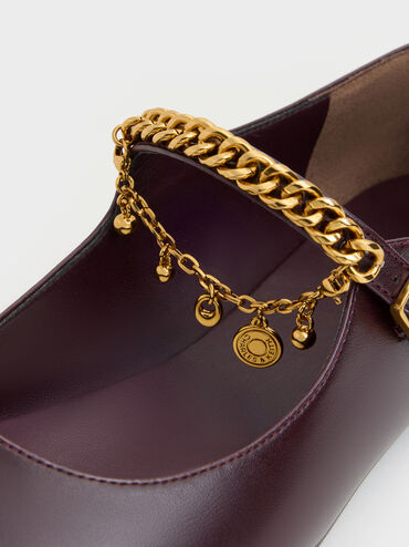 Gi&agrave;y b&uacute;p b&ecirc; đế bệt Double-Chain Charm đỏ burgundy, Đỏ burgundy, hi-res