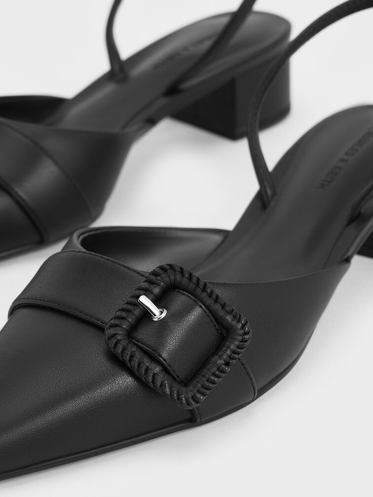 Giày cao gót mũi nhọn Woven-Buckle, Đen, hi-res