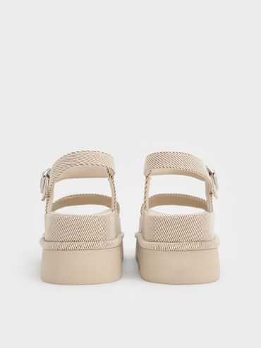 Twill Flatform Sandals, Beige, hi-res