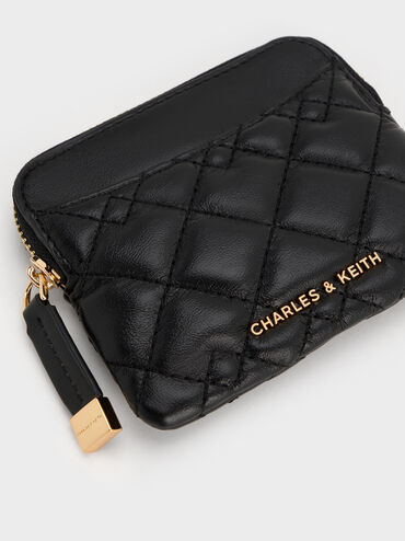 Ví đựng thẻ hình vuông Duo Quilted, Đen, hi-res