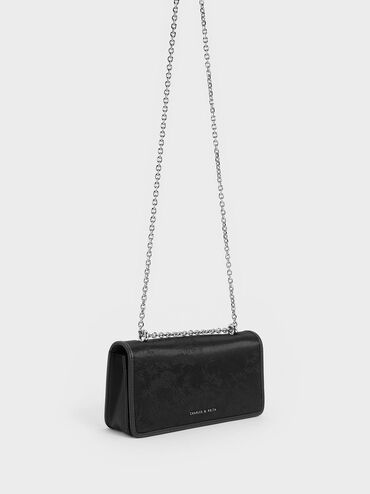 Ví dài nắp gập Paffuto Recycled Satin Chain Handle, Noir, hi-res