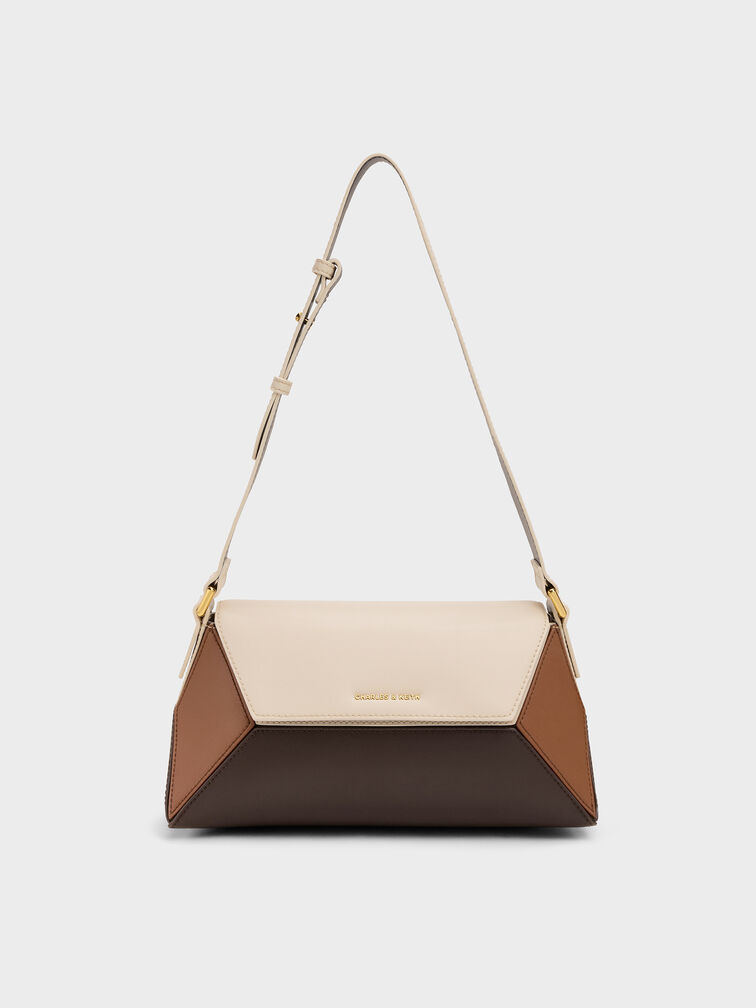 Nasrin Colourblock Geometric Shoulder Bag, Multi Brown, hi-res