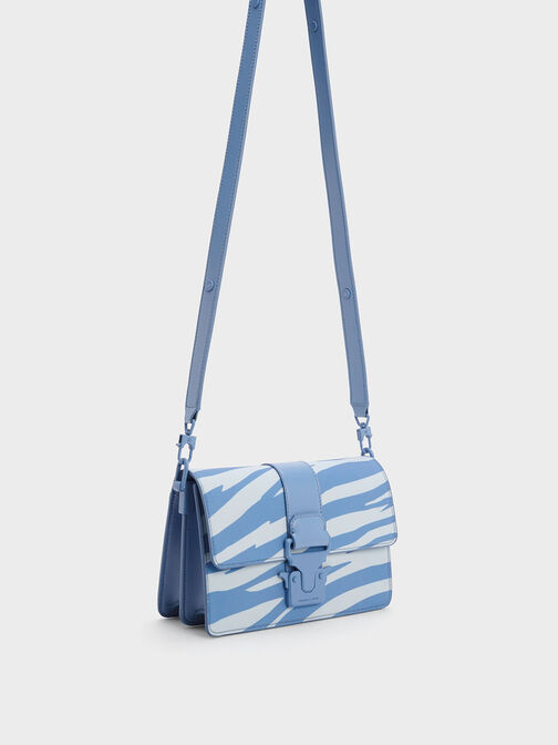 Túi đeo vai Zebra Print Push Lock, Xanh blue, hi-res