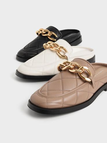 Giày mules nữ Quilted Chain Loafer, Phấn, hi-res
