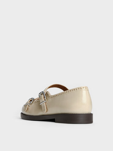 Gi&agrave;y b&uacute;p b&ecirc; mũi tr&ograve;n Double-Strap Brogue, Be, hi-res