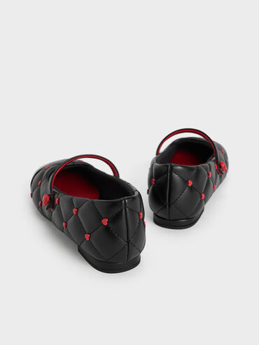 Girls' Quilted Heart-Motif Mary Janes, Black, hi-res