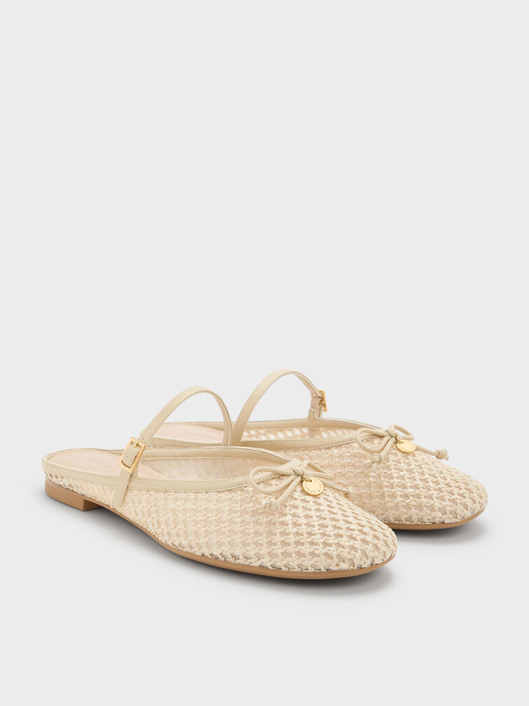 Gi&agrave;y mules đế thấp Raffia, Be, hi-res
