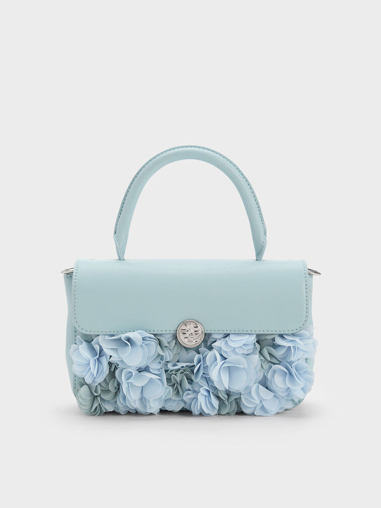 Túi xách phom chữ nhật Floral Mesh, Xanh nhạt, hi-res