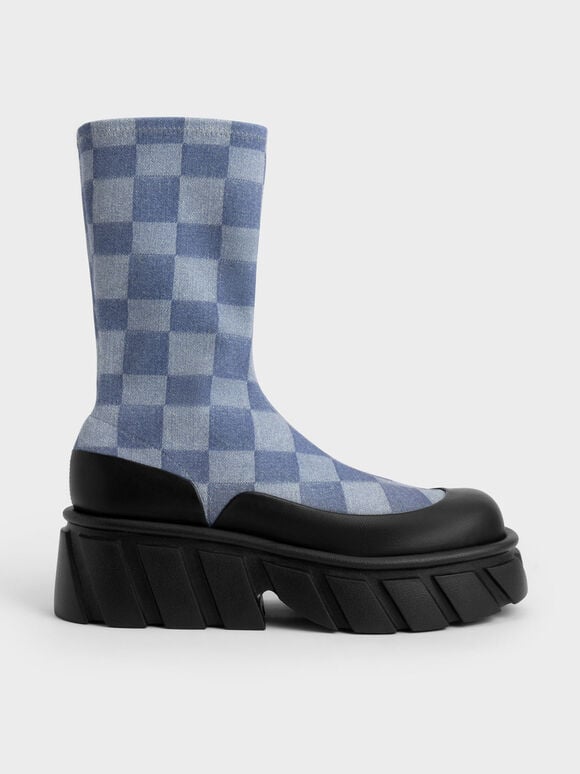 Giày boots nữ Aberdeen Denim Checkered Platform, Nhiều màu, hi-res