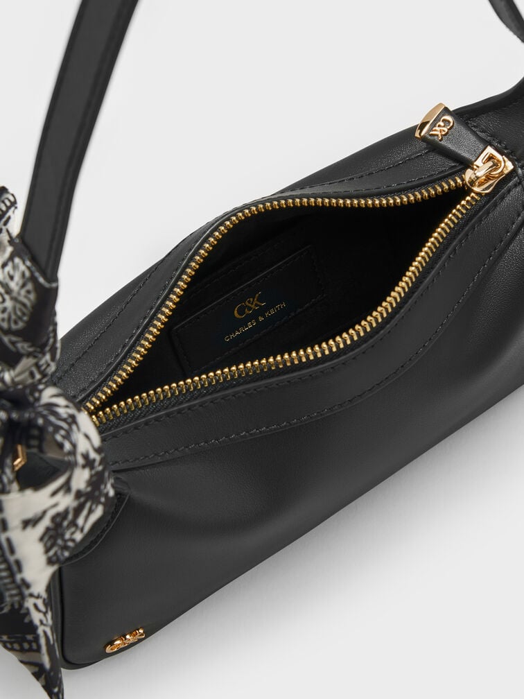 Cerese Leather Scarf-Handle Shoulder Bag, Black, hi-res