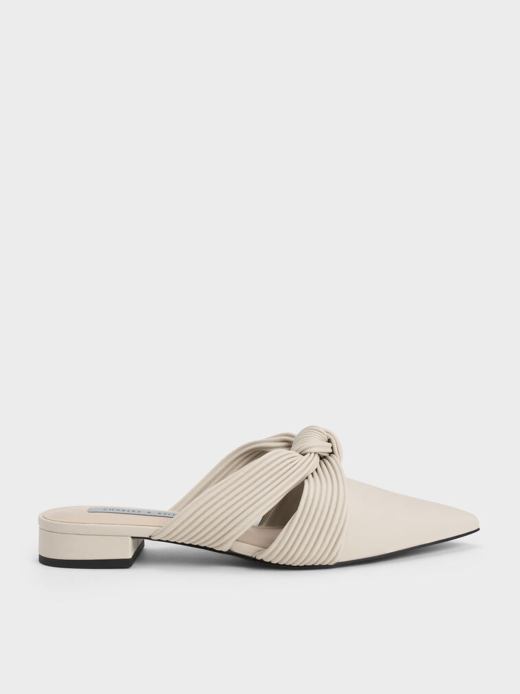 Giày mules Knotted Pleated, Phấn, hi-res