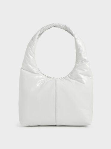Túi đeo vai nữ xếp li Wrinkled Effect, Trắng, hi-res