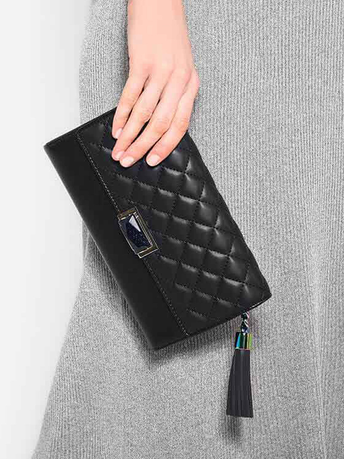 Quilted Clutch, Black, hi-res