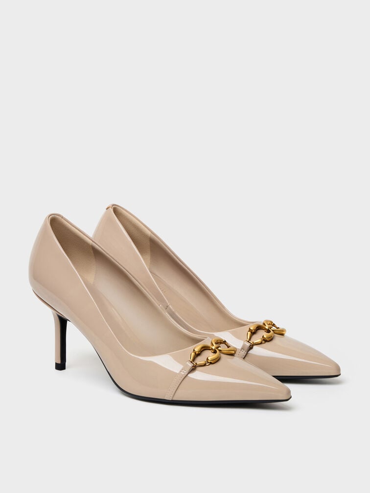Gi&agrave;y cao g&oacute;t b&iacute;t mũi Patent Metallic-Buckle nude, Nude, hi-res