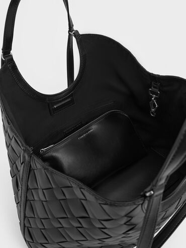 Túi tote hình thang Ivette Woven, Noir, hi-res
