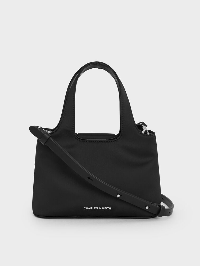 Satin Bow Bucket Bag, Noir, hi-res
