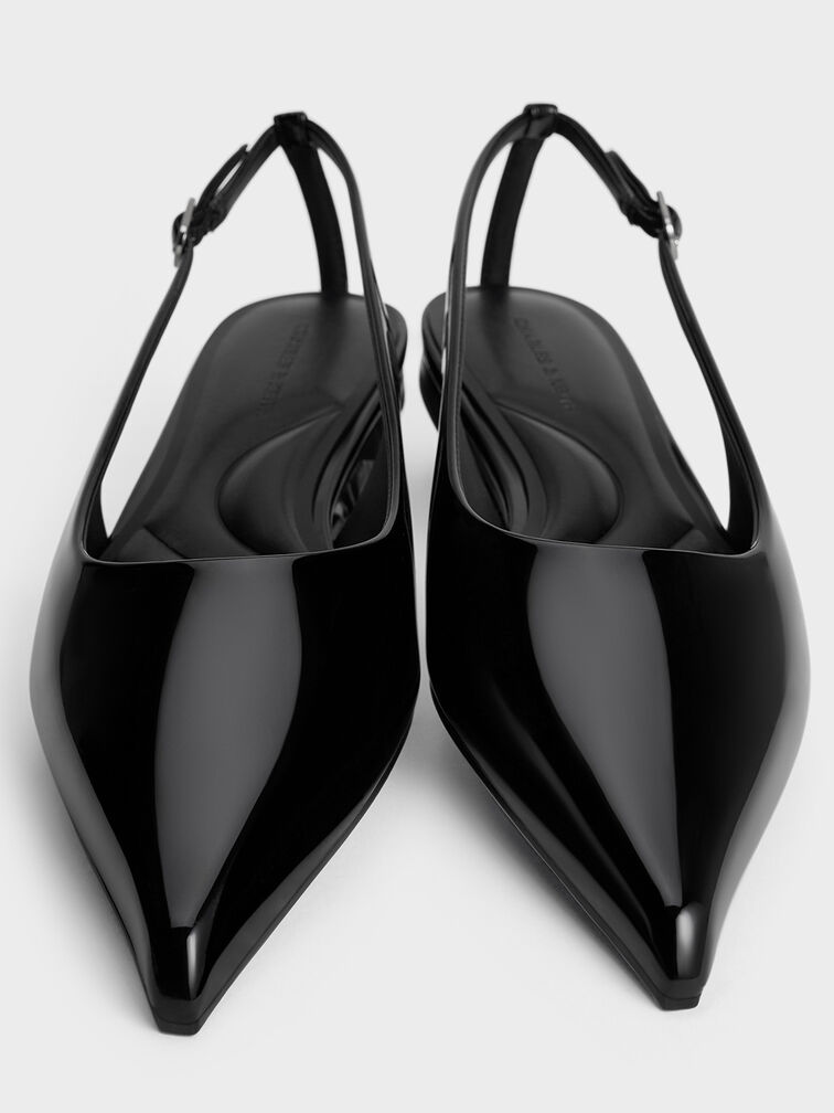 Patent Cut-Out Pointed-Toe Slingback Flats, Black Patent, hi-res