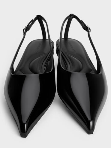 Patent Cut-Out Pointed-Toe Slingback Flats, Black Patent, hi-res