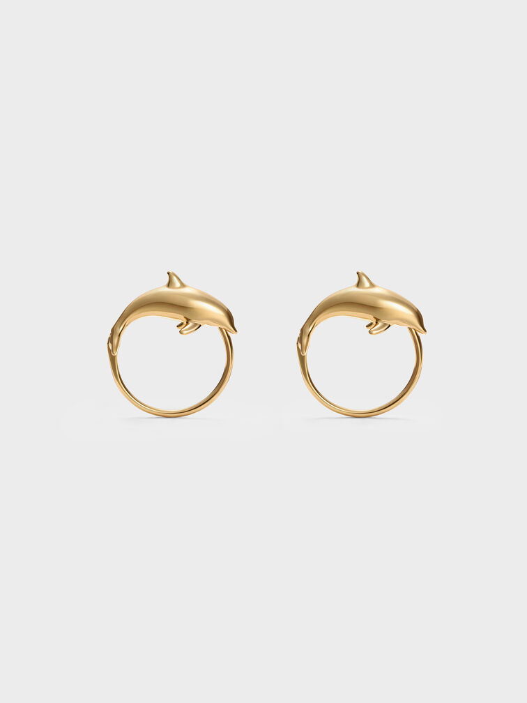 Delfina Dolphin Hoop Earrings, Gold, hi-res
