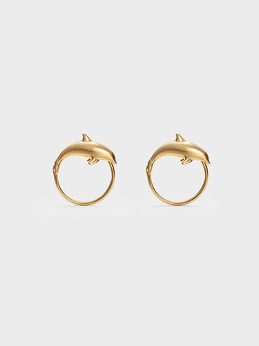 Delfina Dolphin Hoop Earrings, Gold, hi-res