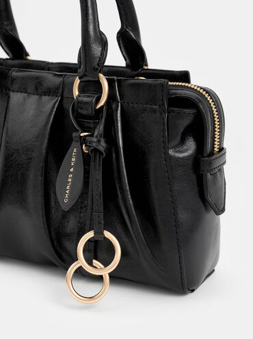 Túi tote phom chữ nhật Britton Ruched, Đen, hi-res