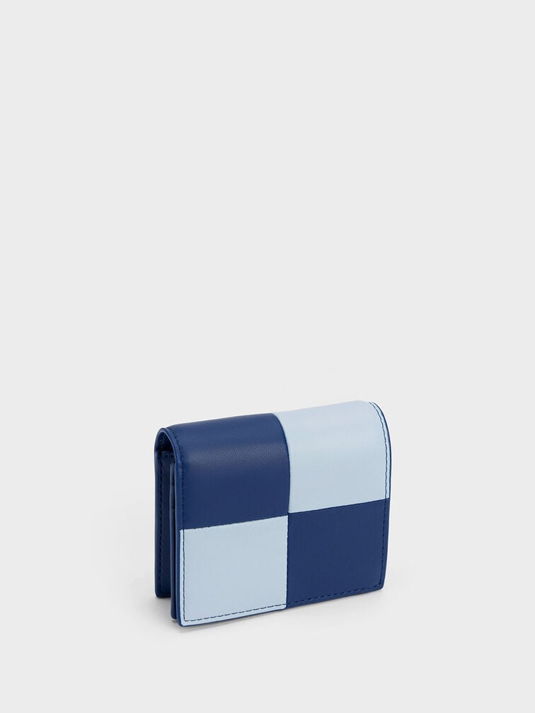 Georgette Checkered Small Wallet, Navy, hi-res