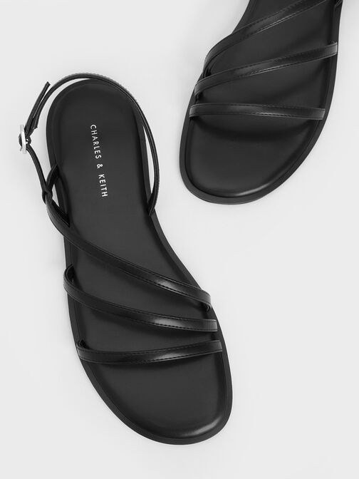 Giày sandals quai mảnh Asymmetric, Đen, hi-res