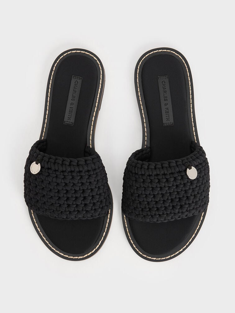 Black Textured Woven Slide Sandals - CHARLES & KEITH VN