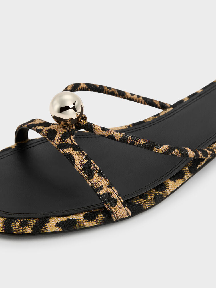 Georgie Leopard-Print Metal-Ball Heeled Mules, Animal Print Natural, hi-res