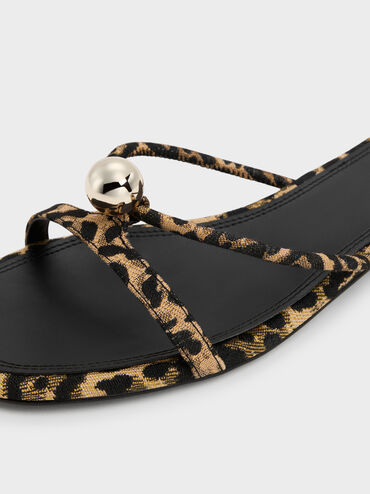 Georgie Leopard-Print Metal-Ball Heeled Mules, Animal Print Natural, hi-res