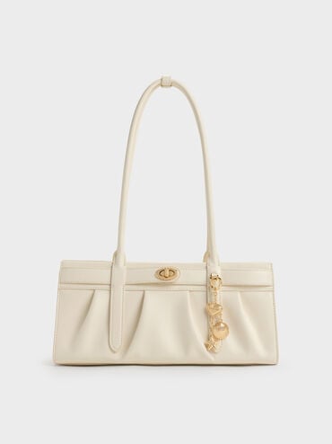 Isolde Belted Ruched Shoulder Bag, Cream, hi-res