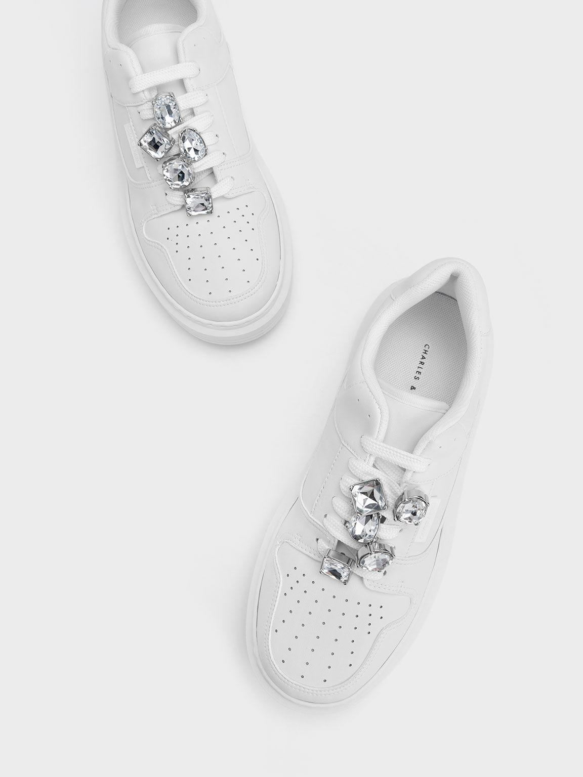 Giày sneakers cổ thấp Gem-Embellished Platform, Trắng, hi-res