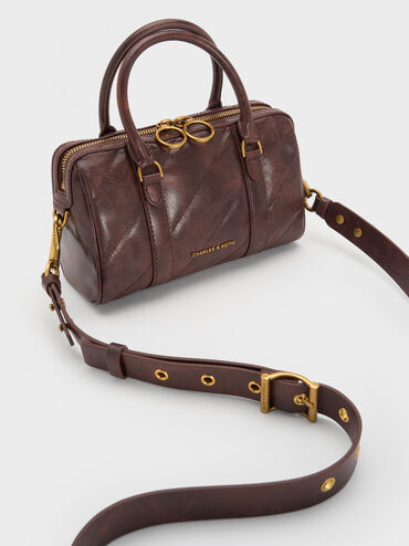 Philomena Panelled Chain-Handle Bowling Bag, Distressed Coffee, hi-res