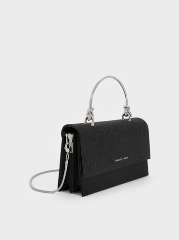 Kristine Glittered Wallet On Chain, Noir, hi-res