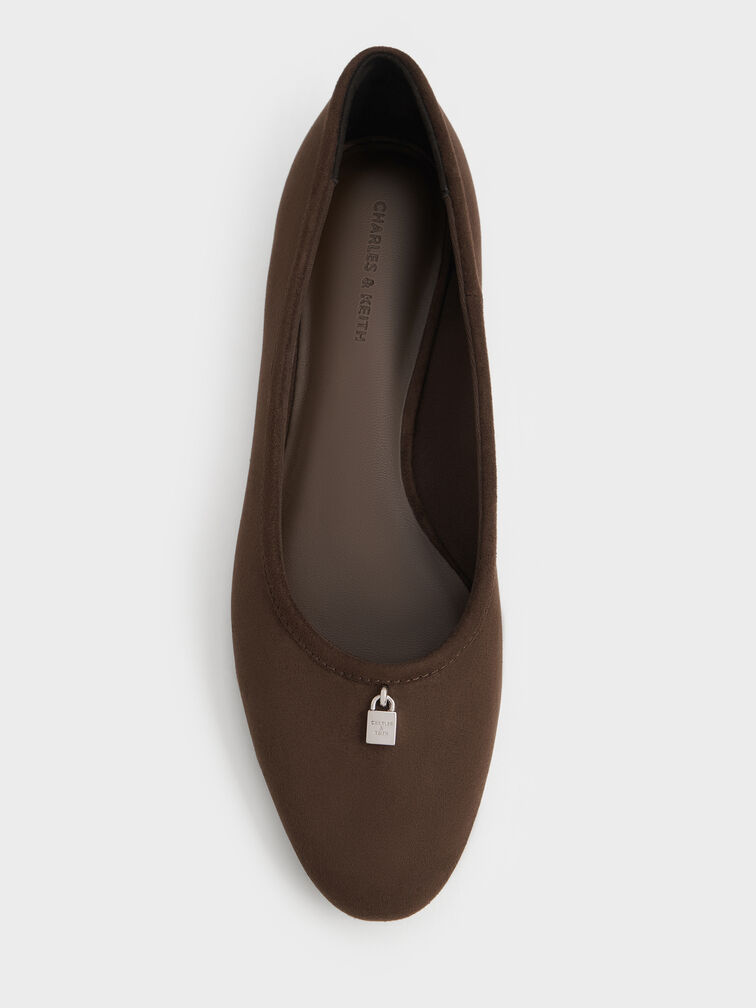 Griselda Faux Suede Ballet Flats, Dark Brown Textured, hi-res