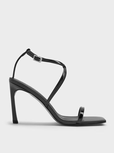 Patent Strappy Heeled Sandals, Black Patent, hi-res
