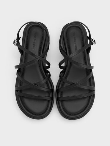 Giày sandals đế cao Strappy, Đen, hi-res