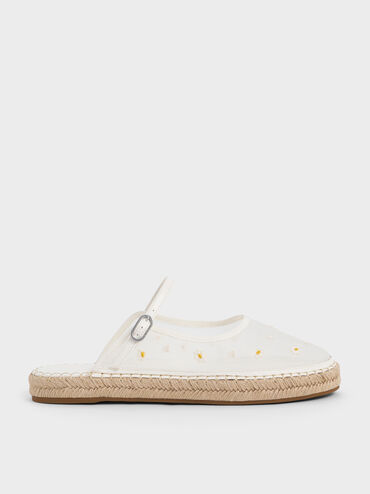 Bernadine Mesh Floral-Embroidered Espadrille Mules, White, hi-res