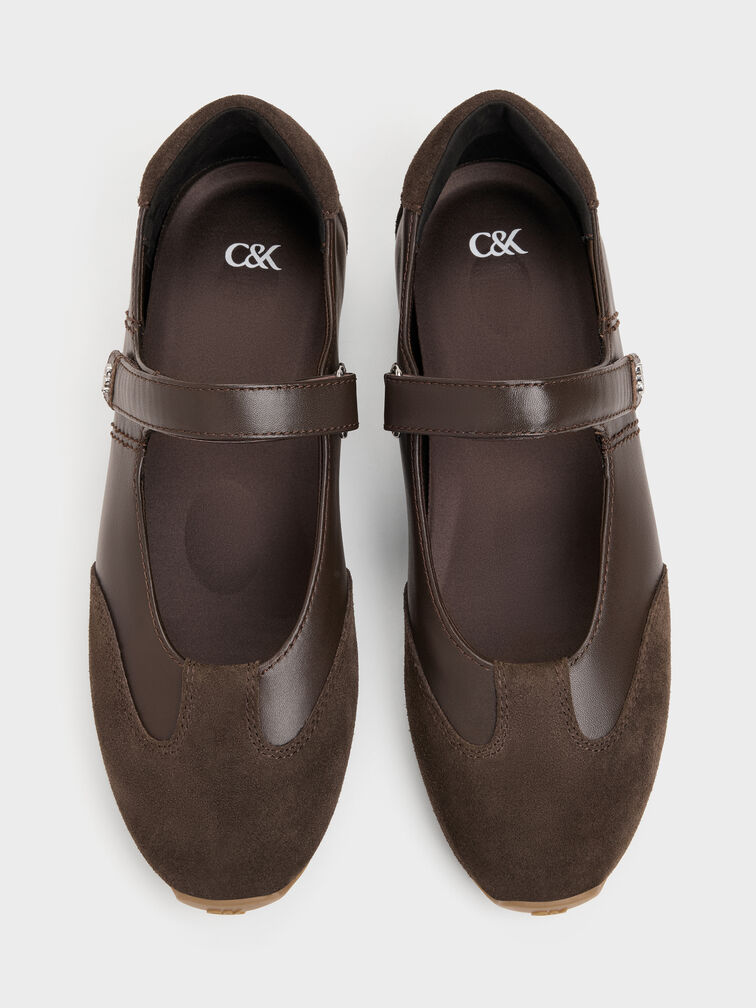 Jace Leather & Suede Mary Jane Sneakers, Dark Brown, hi-res