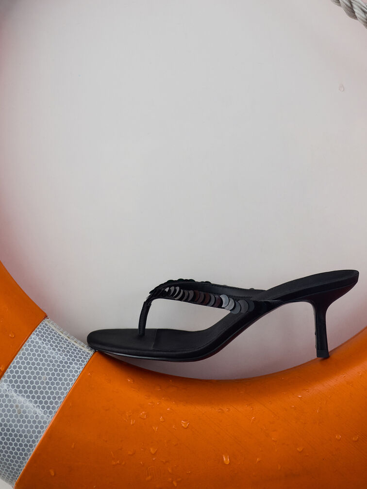Gi&agrave;y mules cao g&oacute;t Briella Sequinned, Đen họa tiết, hi-res