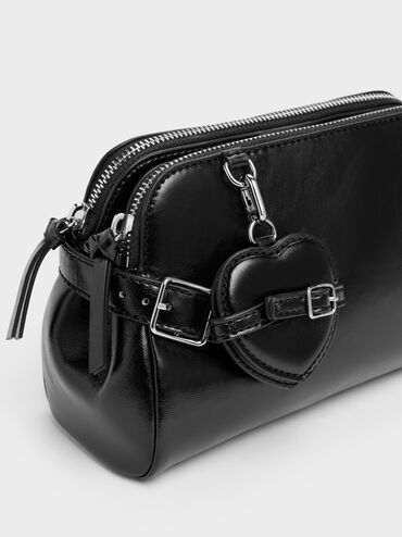 T&uacute;i đeo vai phối charm tr&aacute;i tim Nellie, Noir, hi-res