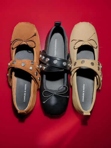 Gi&agrave;y b&uacute;p b&ecirc; đế thấp Gael Studded, Đen, hi-res