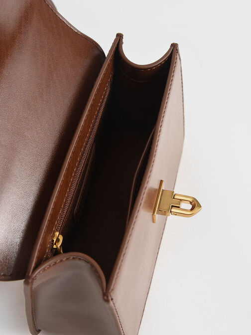 Túi xách phom chữ nhật Metallic Turn-Lock, Chocolate, hi-res