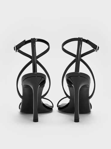 Patent Strappy Heeled Sandals, Black Patent, hi-res