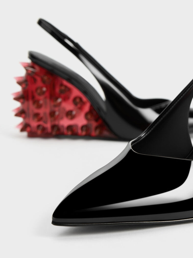 Giày cao gót đế xuồng Patent Spike-Heel Slingback, Đỏ, hi-res