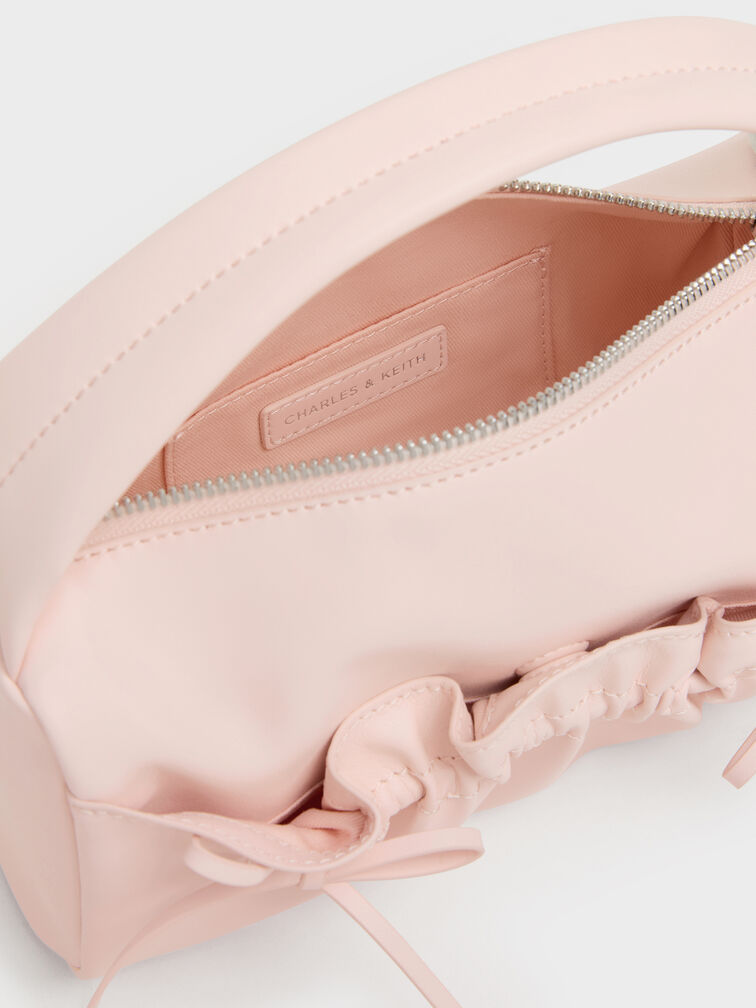 Reese Ruched Bow Top Handle Bag, Soft Pink, hi-res