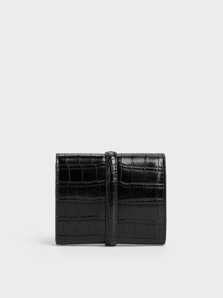 V&iacute; ngắn nắp gập Delfina, Black Croco, hi-res