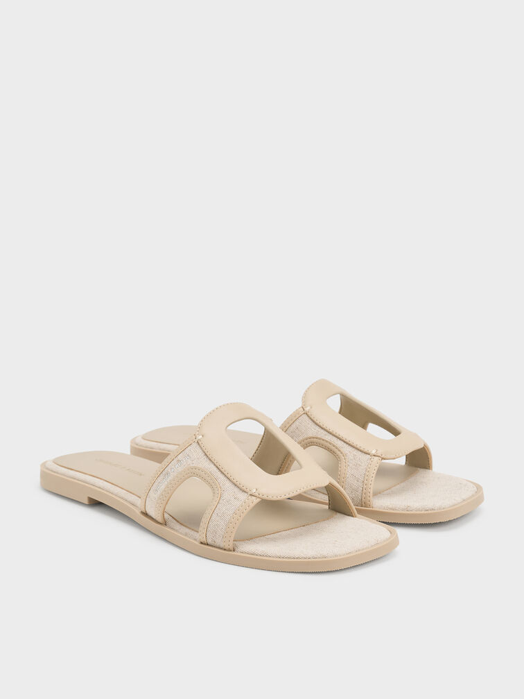 Easley Linen Cut-Out Slide Sandals, Taupe, hi-res