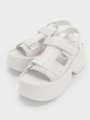 Elastane Flatform Sports Sandals, White, hi-res
