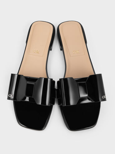 Lu Patent Leather Bow Slide Sandals, Black Patent, hi-res